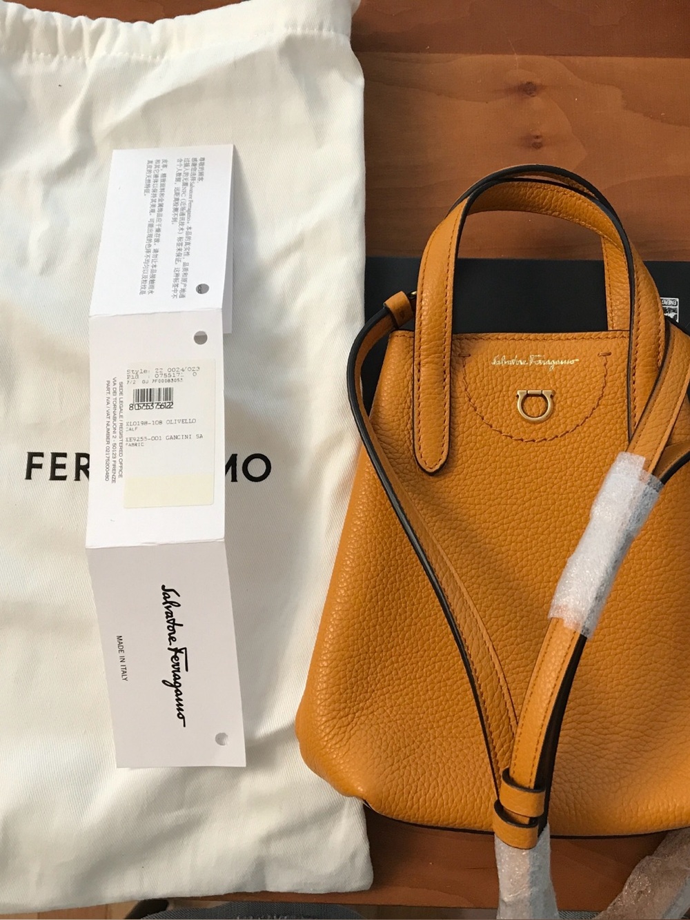 NWT Ferragamo Mustard Pebbled Leather Mini Tote crossbody